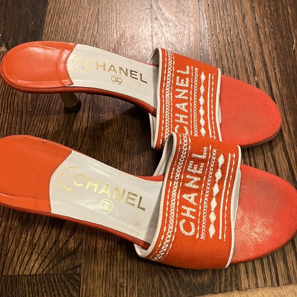 Chanel orange linen slide heels size 37 great condition - Picture 4 of 5